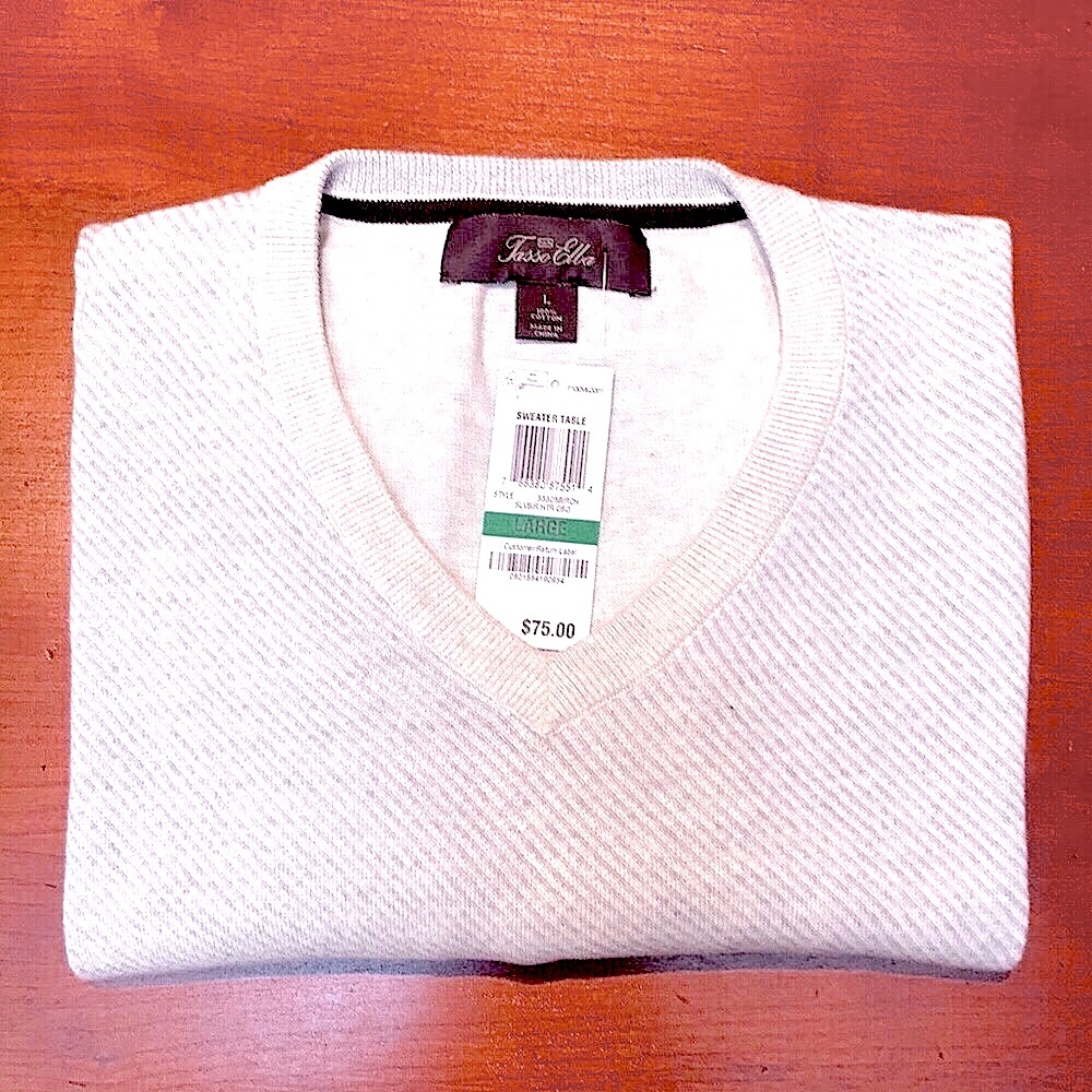 NWT Tasso Elba V-neck sweater, large, 100% cotton